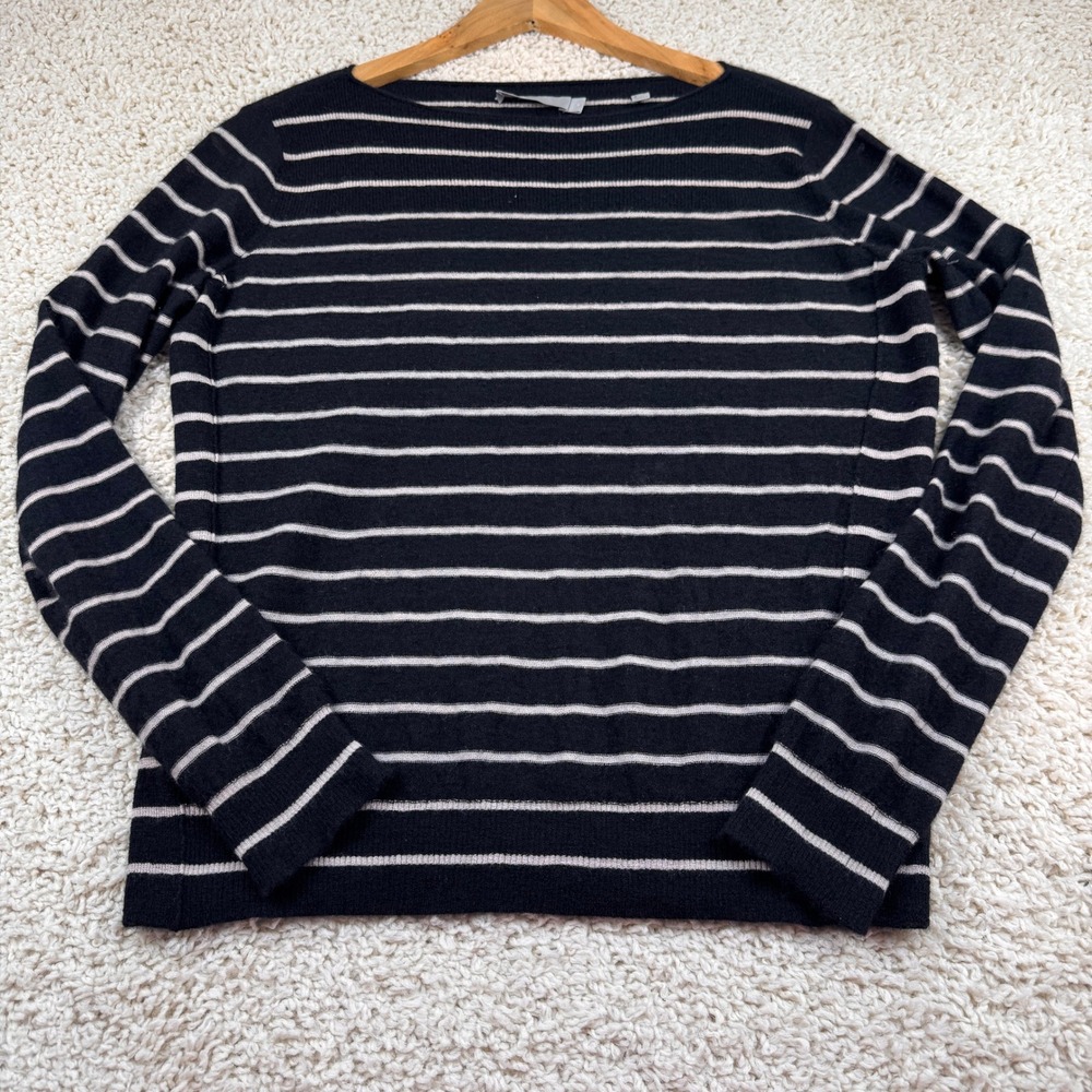 Vince Sweater Women Small Black Cream Excellent 100% Cashmere Striped Boat Neck